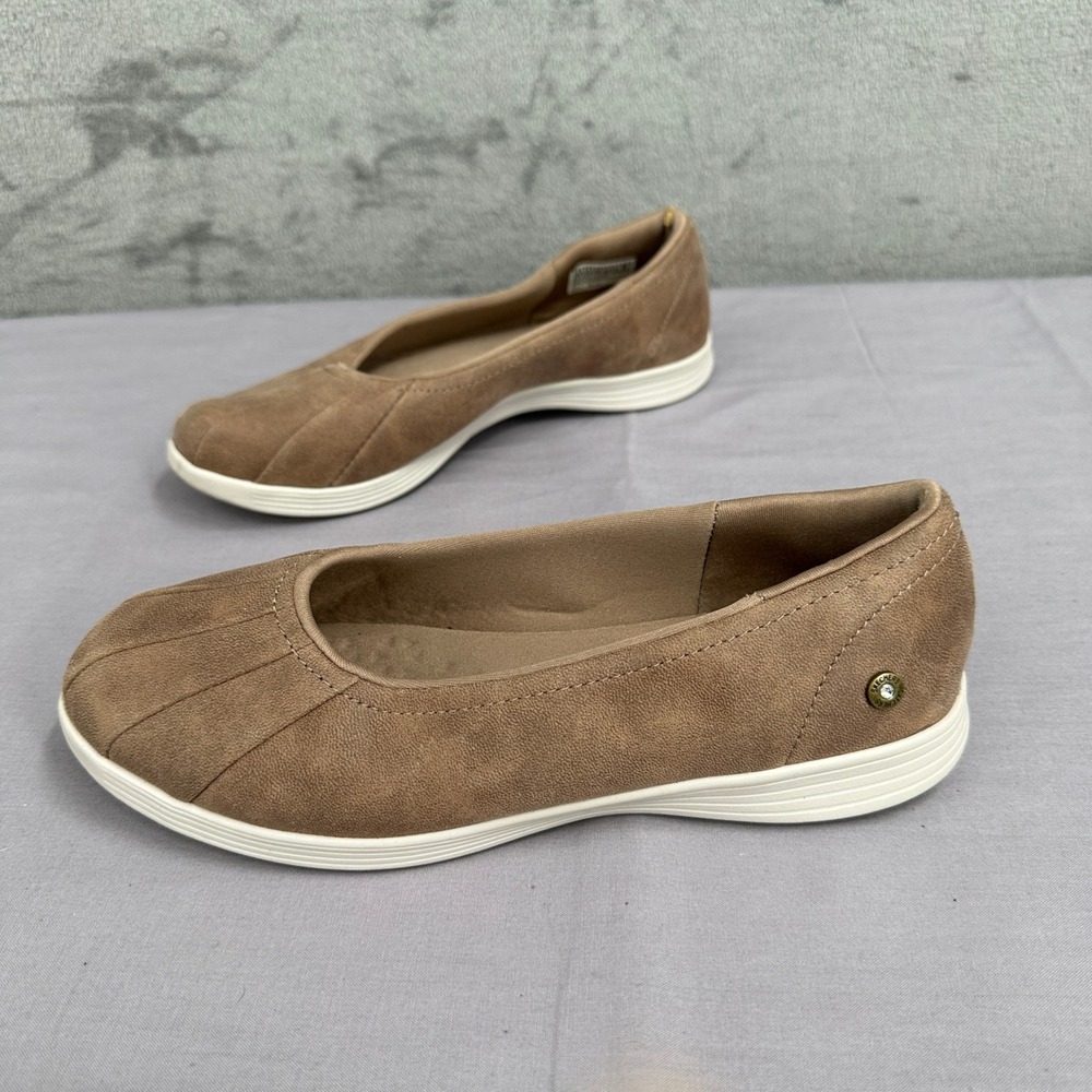 Skechers Go Walk Lite Gem Slip On Shoes Women 6.5 Brown Pleated Comfort‎ Flats